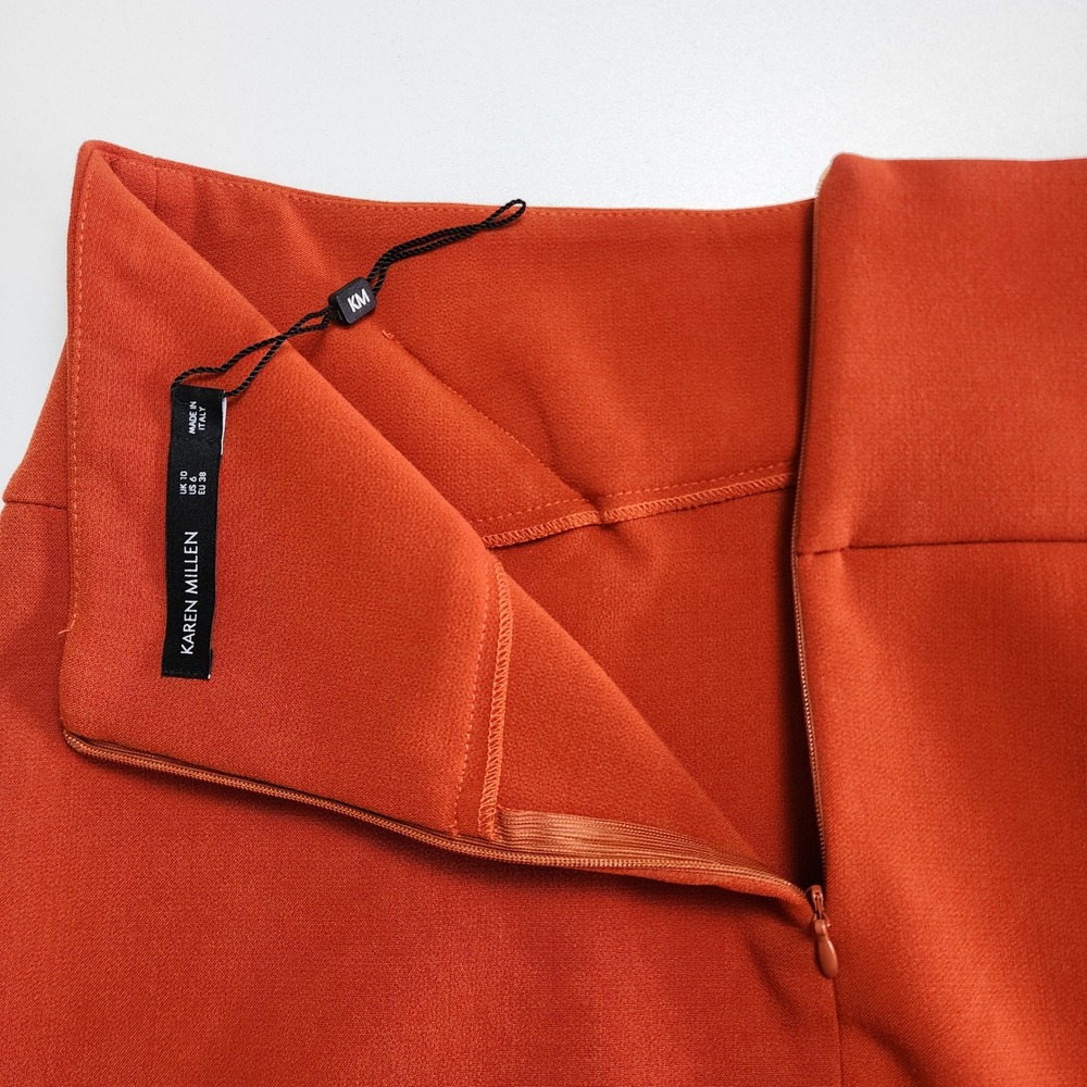 Karen Millen Womens Asymmetric Wrap Midi Skirt Size 6 Orange Made in Italy NWOT - Picture 6 of 12